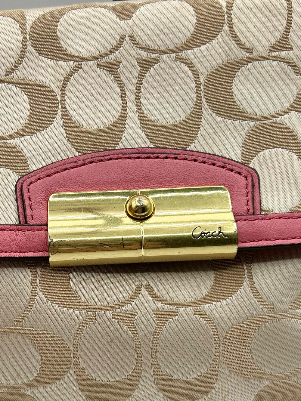 COACH Kristin Signature East/West Crossbody Bag- Khaki Canvas with Leather Trim. - Picture 3 of 16